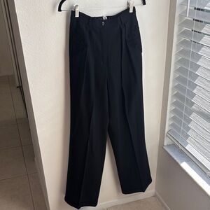 Armani Collezioni Black High-Waist Straight-Leg Trousers with Subtle Embroidery